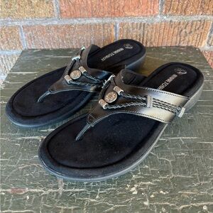 Minnetonka Women's Thong Sandal Leather Metallic Charm Black Size 10 Southwest